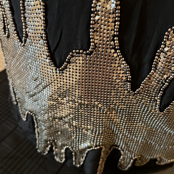 MM Couture Black Silk Tank Top with Silver Sequined Accent Sz M - Picture 7 of 10